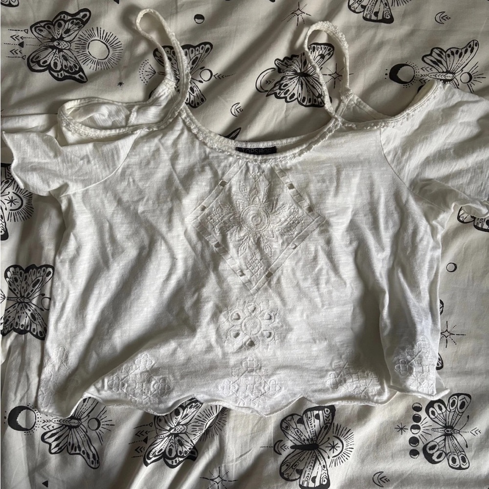 Topshop White Embroidered Blouse